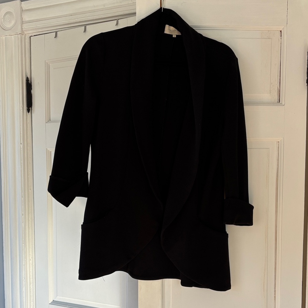 French Mauve Black Open-Front Blazer Jacket - Picture 5 of 8